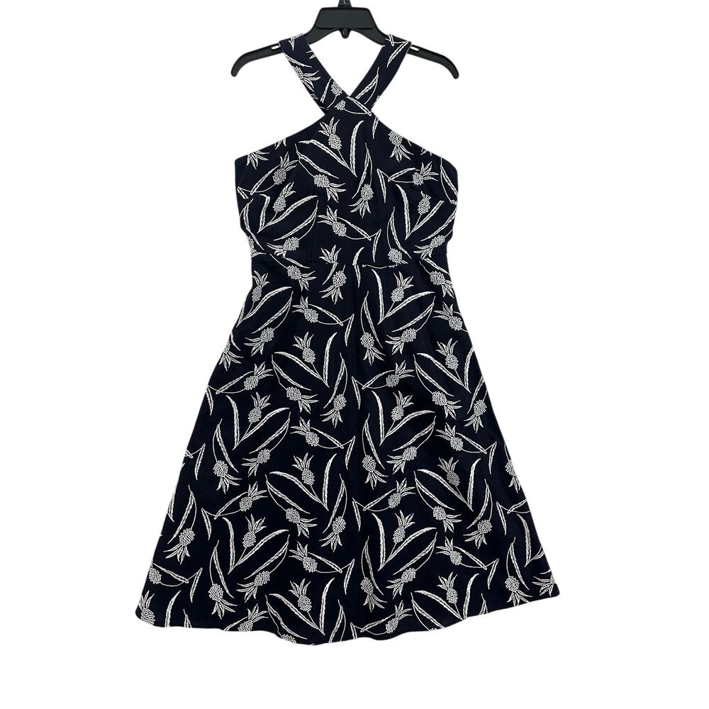 NWT Ann Taylor Navy Embroidered Dress 6 $159 Linen Coastal Pineapple